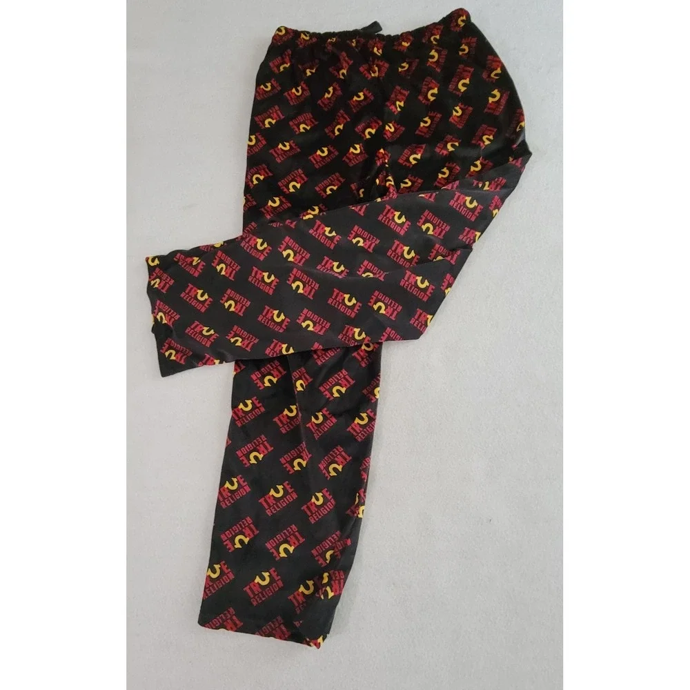 True Religion Men's Black Pajamas with Red and Yellow Logo Print Size L NWT